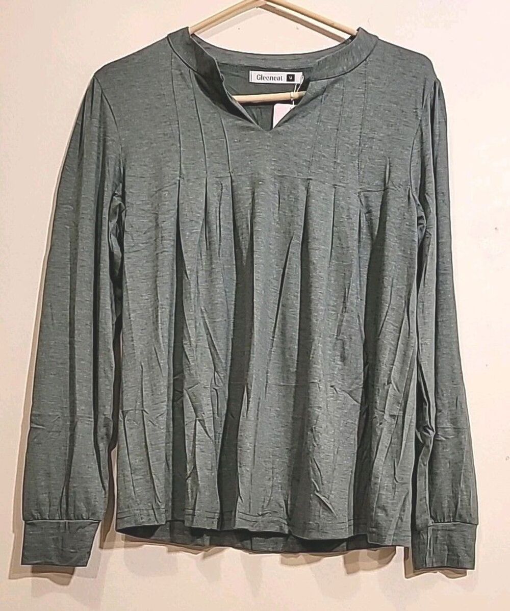 Gleeneat Long Sleeve Dress Tee, Green, Size Medium